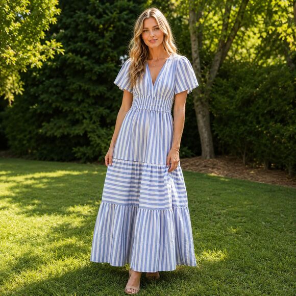 Anthropologie Dresses & Skirts - Anthropologie Women's Blue and White Summer-dresses